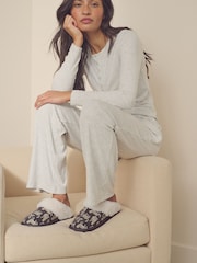 Charcoal Grey Lionel Scion Suede Faux Fur Lined Mule Slippers - Image 2 of 7