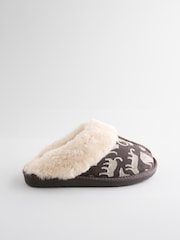 Charcoal Grey Lionel Scion Suede Faux Fur Lined Mule Slippers - Image 4 of 7