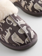 Charcoal Grey Lionel Scion Suede Faux Fur Lined Mule Slippers - Image 6 of 7