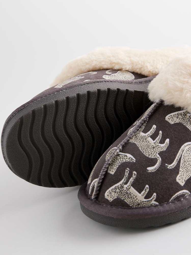 Charcoal Grey Lionel Scion Suede Faux Fur Lined Mule Slippers - Image 7 of 7