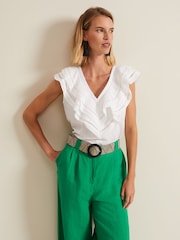 Phase Eight Cream Rosey Ruffle Linen Top - Image 1 of 7