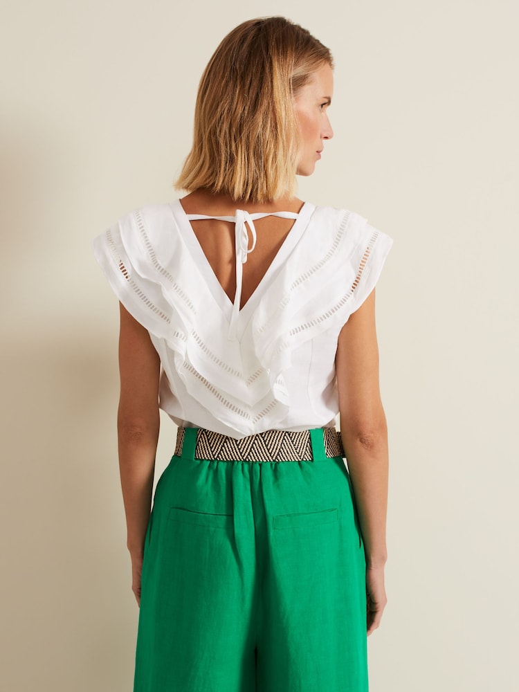 Phase Eight Cream Rosey Ruffle Linen Top - Image 2 of 7