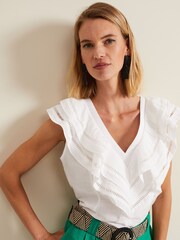 Phase Eight Cream Rosey Ruffle Linen Top - Image 4 of 7