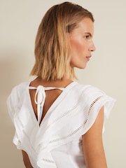 Phase Eight Cream Rosey Ruffle Linen Top - Image 6 of 7