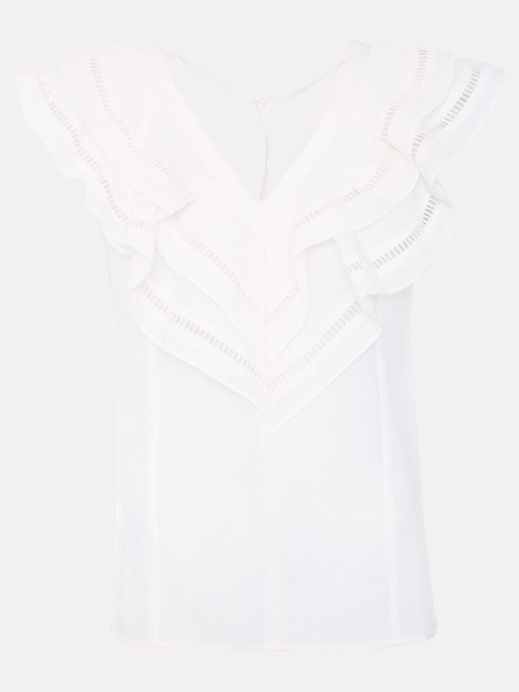 Phase Eight Cream Rosey Ruffle Linen Top - Image 7 of 7