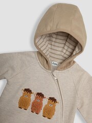JoJo Maman Bébé Natural Highland Cow Appliqué Zip Up Hooded Romper - Image 3 of 3