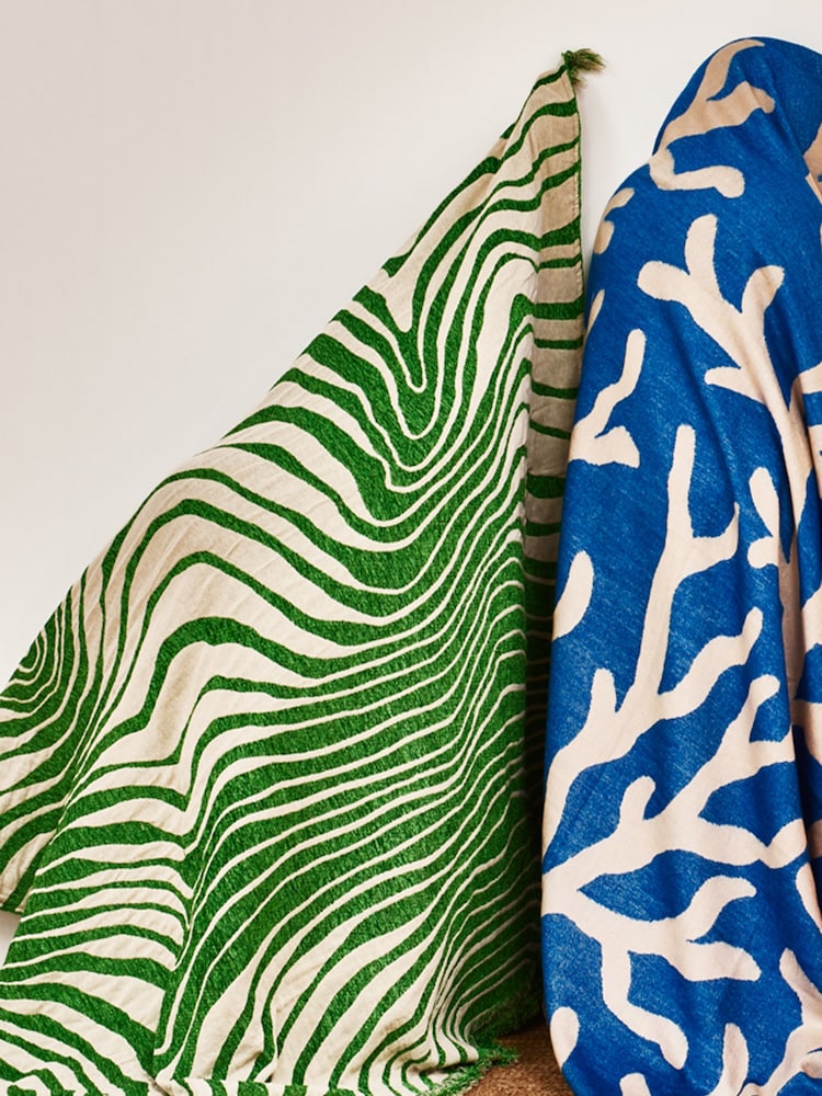 Oliver Bonas Green Kairi Chenille Jacquard Throw - Image 1 of 4 Oliver Bonas Green Kairi Chenille Jacquard Throw - Image 1 of 4