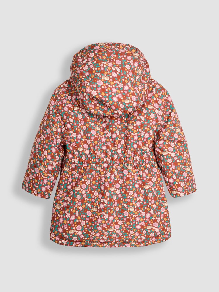 JoJo Maman Bébé Toffee Brown Floral Hooded Cosy Lined Printed Parka - Image 2 of 3