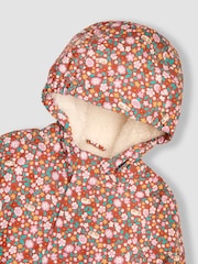 JoJo Maman Bébé Toffee Brown Floral Hooded Cosy Lined Printed Parka - Image 3 of 3
