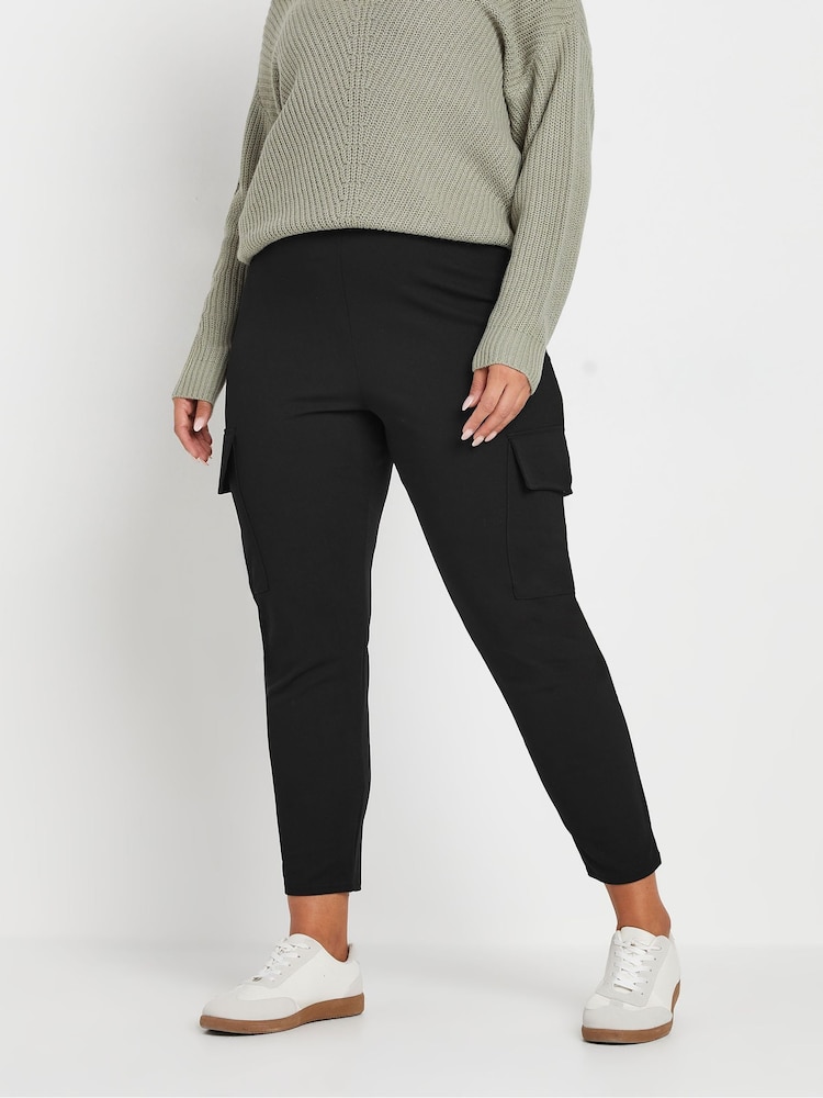Yours Curve Black Tailored Scuba Pocket Trousers - Image 1 of 6