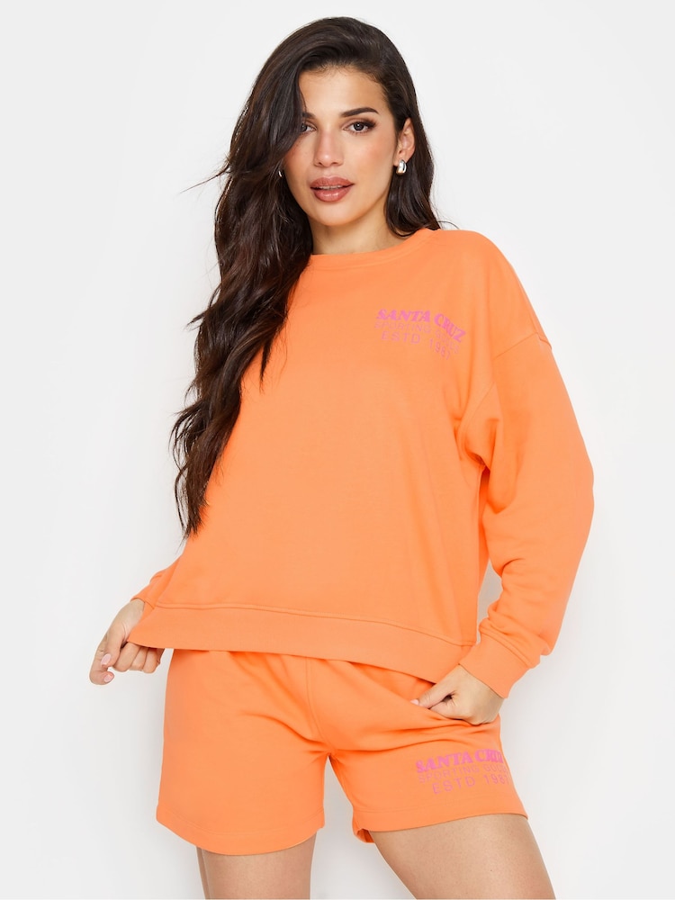 PixieGirl Petite Orange Santa Cruz Slogan Sweatshirt - Image 1 of 6