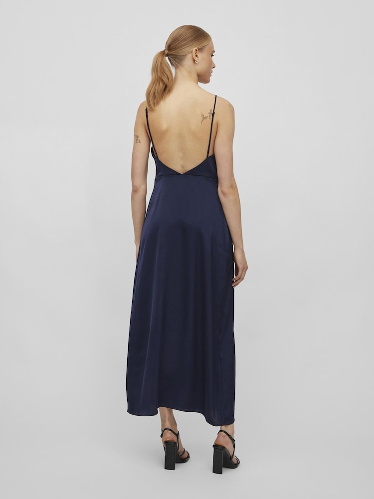 VILA Blue Cami Satin Slip Occasion Dress - Image 2 of 5 VILA Blue Cami Satin Slip Occasion Dress - Image 2 of 5