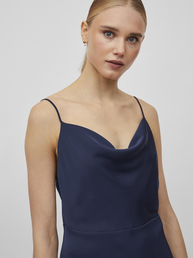 VILA Blue Cami Satin Slip Occasion Dress - Image 3 of 5
