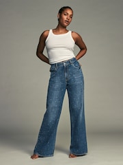 Dark Wash Embellished Wide Leg 100% Cotton Jeans - Image 1 of 8