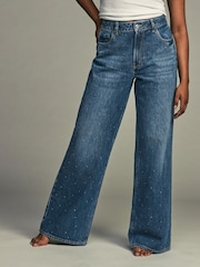 Dark Wash Embellished Wide Leg 100% Cotton Jeans - Image 2 of 8