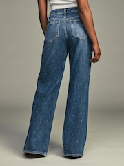 Dark Wash Embellished Wide Leg 100% Cotton Jeans - Image 3 of 8