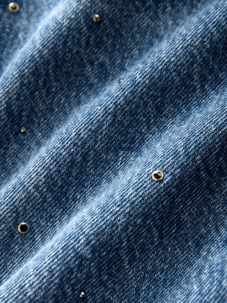 Dark Wash Embellished Wide Leg 100% Cotton Jeans - Image 8 of 8