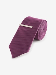 Purple Grape Slim Textured Tie And Clip Set - Image 1 of 3