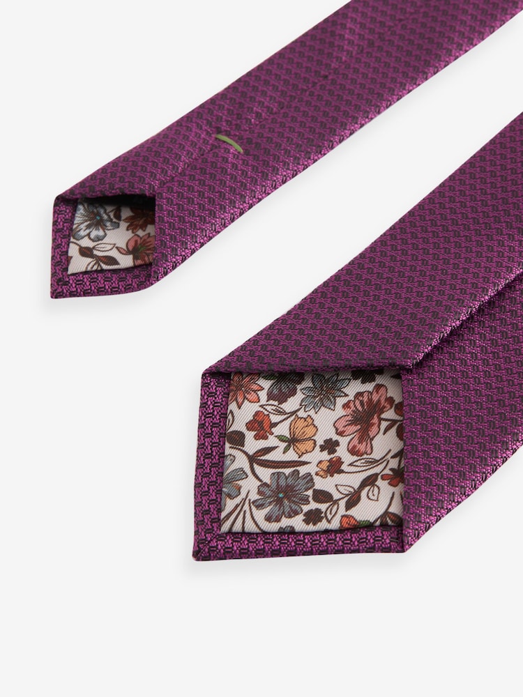 Purple Grape Slim Textured Tie And Clip Set - Image 3 of 3