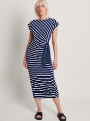 Monsoon Sanya Gestreiftes Kleid mit Schnürung, Blau - Bild 1 von 5