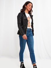 Joe Browns Black The Forever Leather Jacket with Zip Detailing - Image 3 of 5