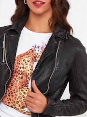 Joe Browns Black The Forever Leather Jacket with Zip Detailing - Image 4 of 5