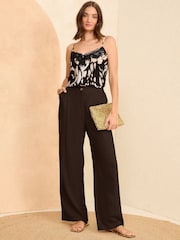 Love & Roses Black Animal Printed Lace Trim Camisole - Image 3 of 4