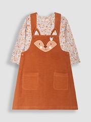 JoJo Maman Bébé Brown Fox Appliqué Cord Dress & Floral Top Set - Image 1 of 6