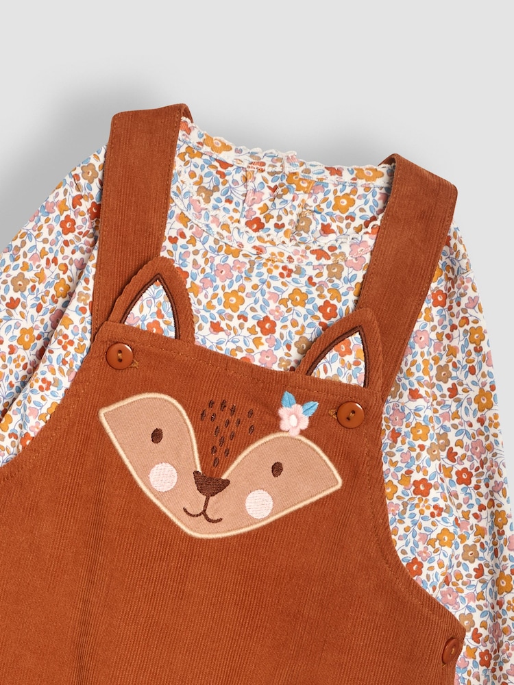 JoJo Maman Bébé Brown Fox Appliqué Cord Dress & Floral Top Set - Image 6 of 6