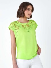 Roman Green Embellished Palm Print Cut Out T-Shirt - Image 1 of 5