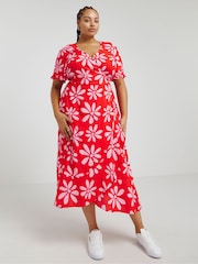 Simply Be Pink Crinkle Wrap Midi Dress - Image 1 of 4