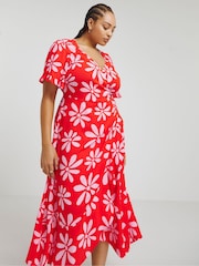 Simply Be Pink Crinkle Wrap Midi Dress - Image 2 of 4