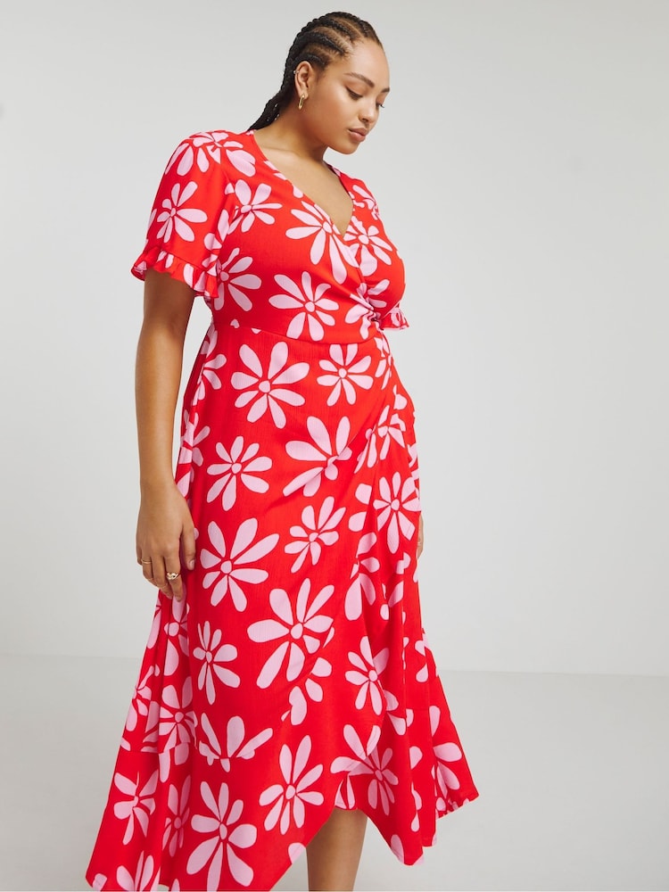 Simply Be Pink Crinkle Wrap Midi Dress - Image 2 of 4