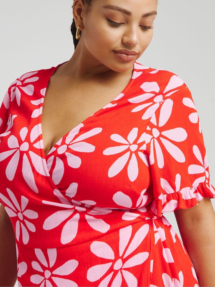 Simply Be Pink Crinkle Wrap Midi Dress - Image 4 of 4