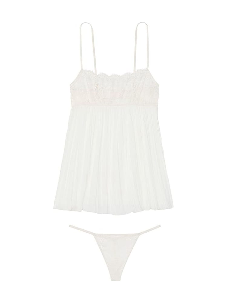 Victoria's Secret Coconut White Lace Top Pleated Babydoll Set - Image 3 of 3