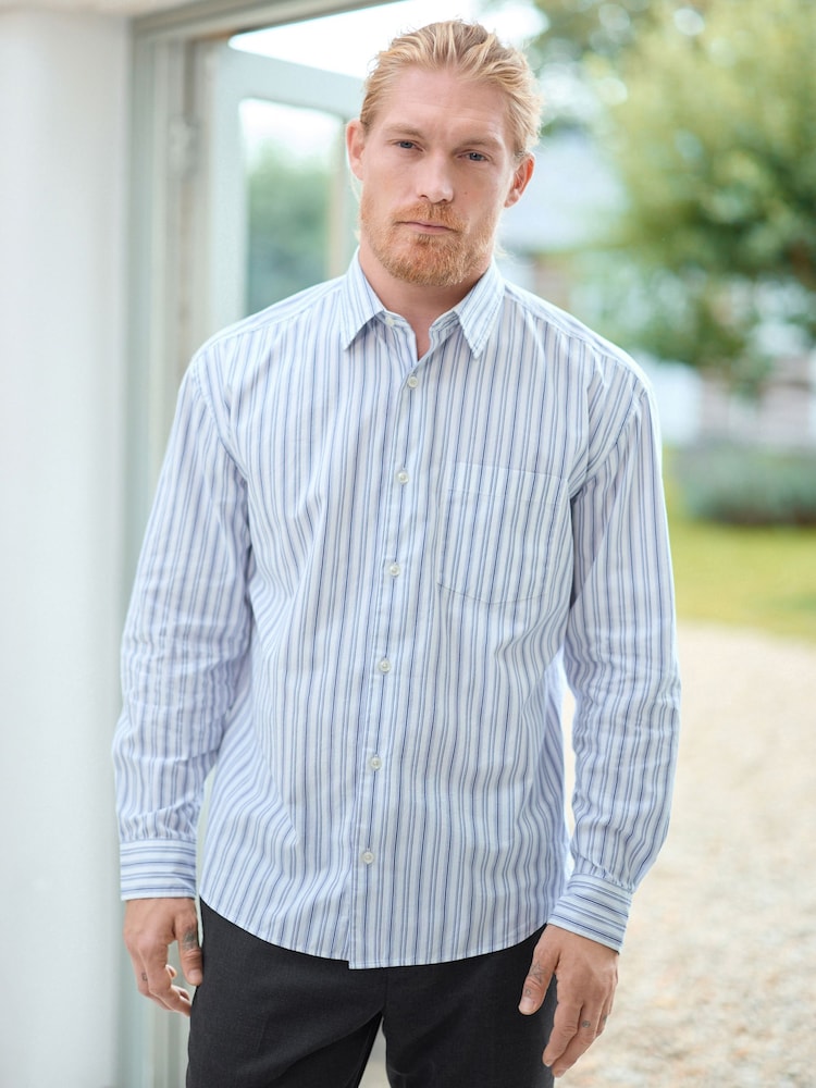 White Soft Touch 100% Cotton Long Sleeves Stripe Shirt - Image 1 of 8