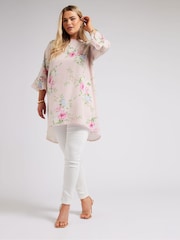 Yours Curve Pink Zebra  Floral Print Tunic Top - Image 1 of 6