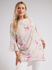 Yours Curve Pink Zebra  Floral Print Tunic Top - Image 2 of 6