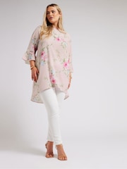 Yours Curve Pink Zebra  Floral Print Tunic Top - Image 4 of 6