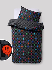 Black/White Checkerboard Happy Face Supersoft Brushed 100% Cotton Duvet Cover and Pillowcase Set - Image 3 of 7