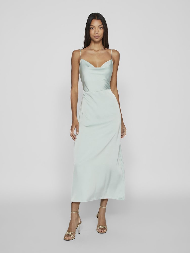 VILA Grey Cami Satin Slip Occasion Dress - Image 1 of 4 VILA Grey Cami Satin Slip Occasion Dress - Image 1 of 4