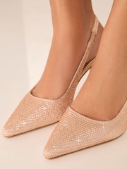 Lipsy Nude Pink Mid Heel Point Diamante Slingback Court Sandals - Image 2 of 4