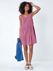 Dusk Purple Tiered A-Line 100% Cotton Dress - Image 2 of 5