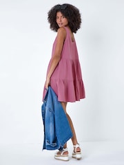 Dusk Purple Tiered A-Line 100% Cotton Dress - Image 3 of 5