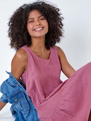 Dusk Purple Tiered A-Line 100% Cotton Dress - Image 4 of 5