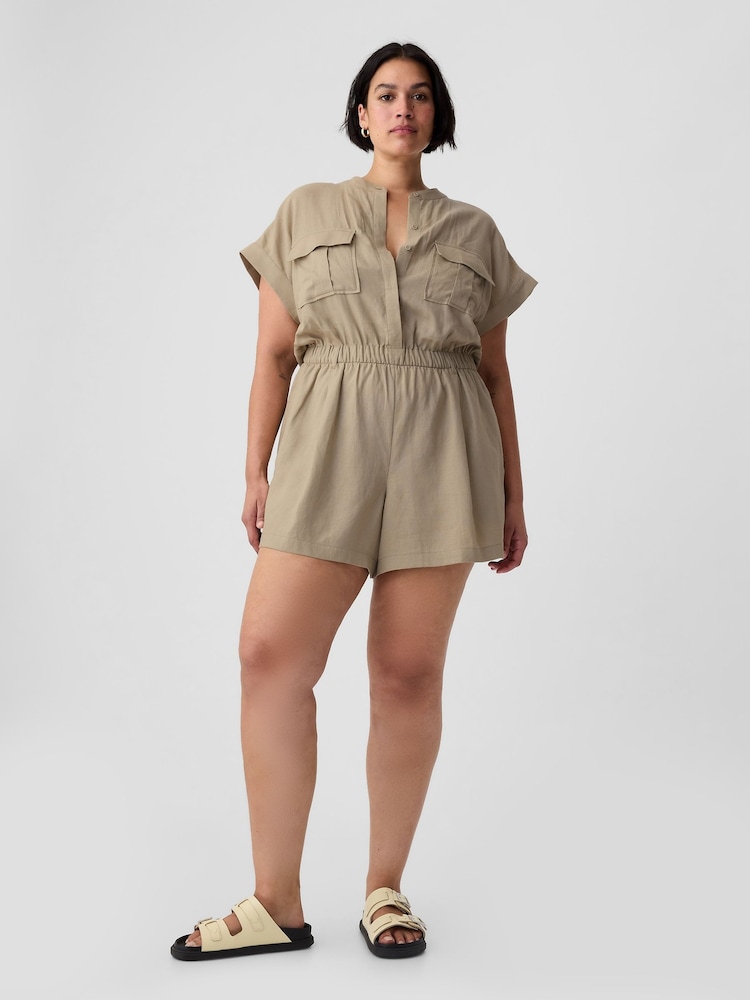 Gap Brown Linen Blend Utility Playsuit - Image 1 of 4