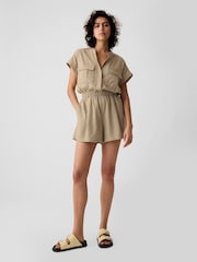 Gap Brown Linen Blend Utility Playsuit - Image 2 of 4