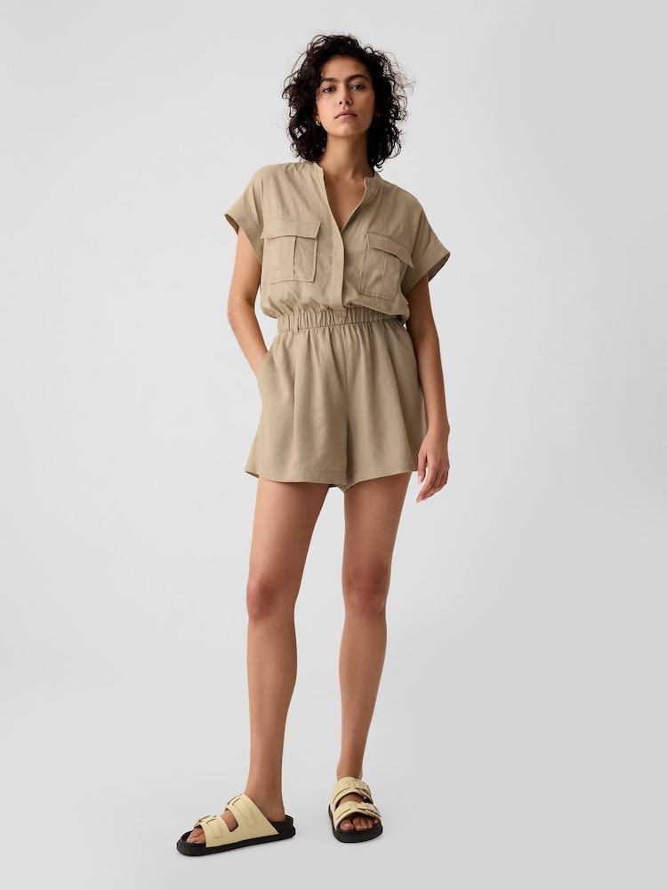 Gap Brown Linen Blend Utility Playsuit - Image 2 of 4