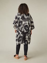 Live Unlimited Black Curve Leaf Print Textured Kimono Jacket - Image 3 of 7