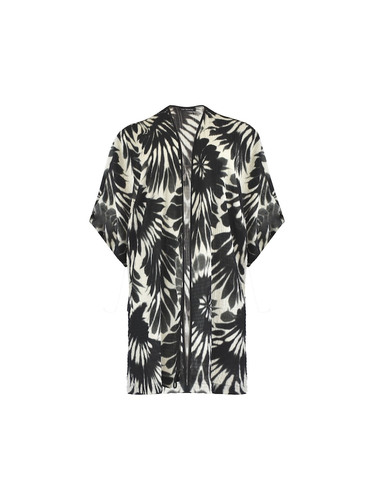 Live Unlimited Black Curve Leaf Print Textured Kimono Jacket - Image 7 of 7